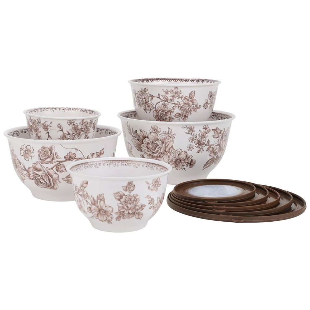 Pioneer Woman Agatha Brown Melamine 10 Piece Nesting Mixing Bowl Set